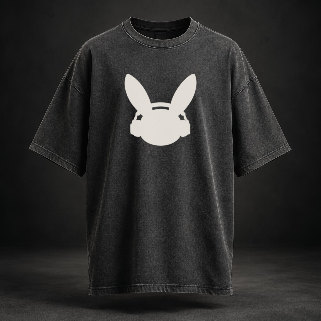Washed Oversized Tee — White Bunny t-shirt mockup